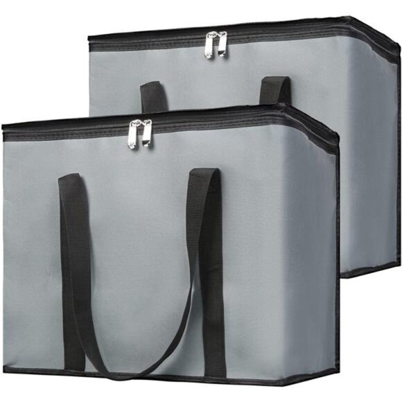 2Pack Insulated Reusable Grocery Bag with Zippered Top,X-Large Frozen Foods Cold - Picture 1 of 7